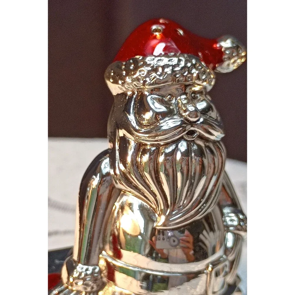 Brilliant Silver Plated Bright Red Salt & Pepper Shakers, Mr &Mrs Clause, New